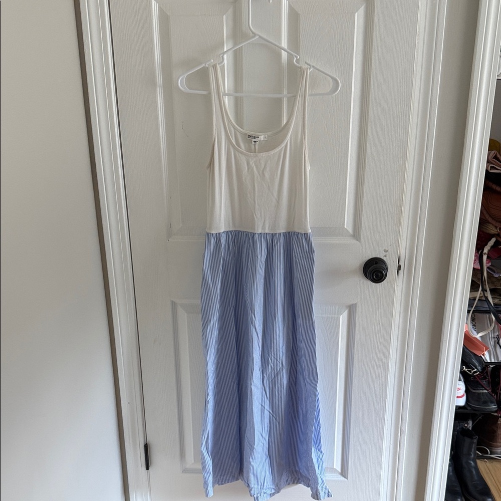 Stateside Cream Tank Top with Blue Pinstripe Maxi Skirt